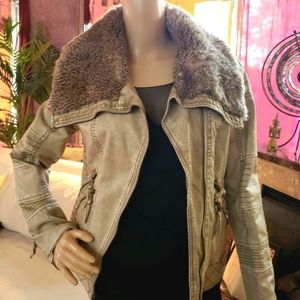 GUESS Vegan Leather/Fur Moto Jacket - M
